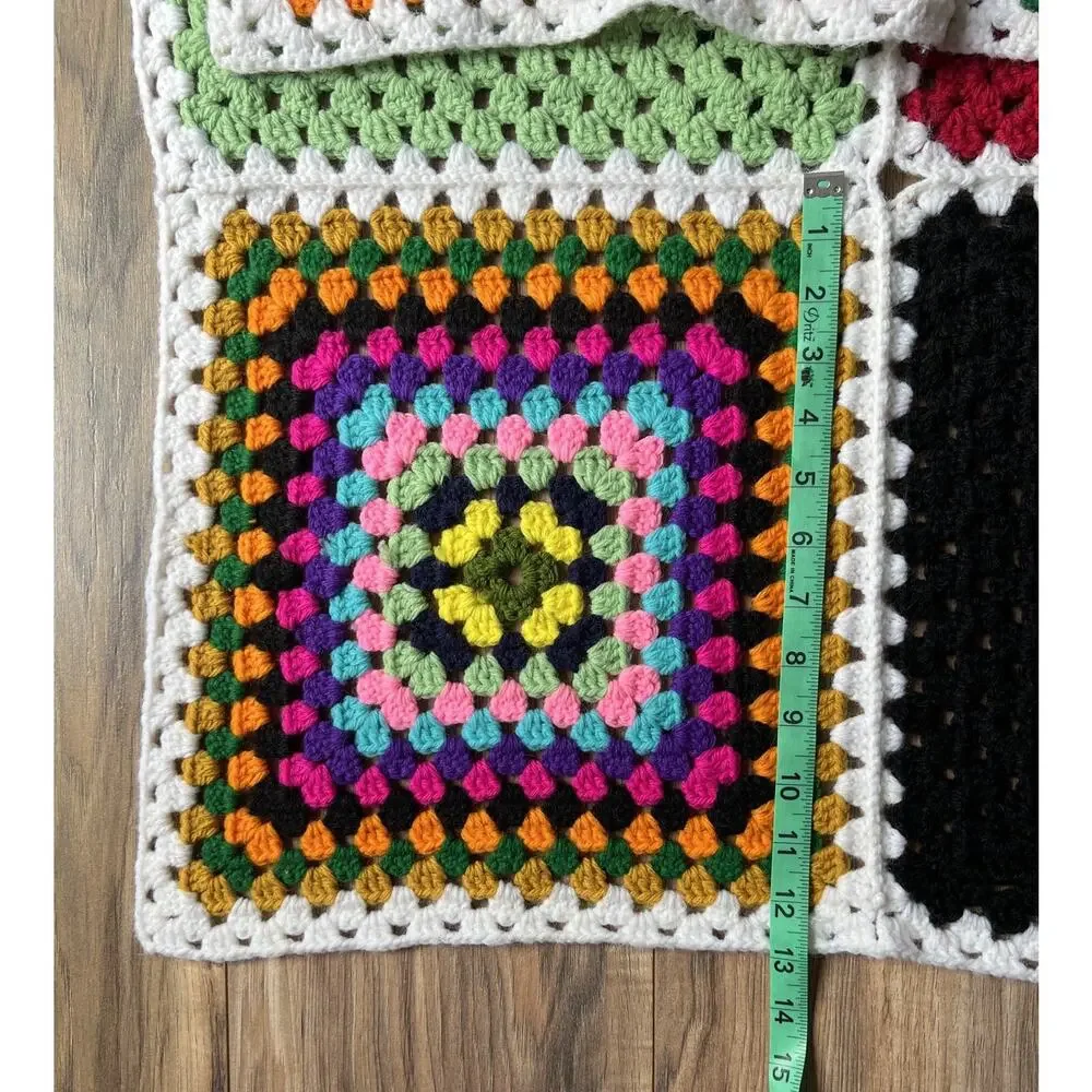 Vtg Crochet Granny Square Roseanne Blanket MultiColored Afghan Throw 66